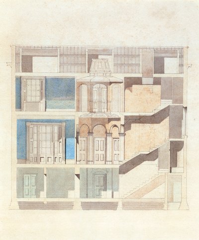Projekt przekrojowy do wnętrza klasycznej kamienicy, ok. 1840 r. (wc z piórem i atramentem) autorstwa English School