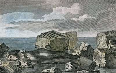 Żłobkowany kolosalny posąg kobiety znaleziony w starożytnym mieście Canopus w Egipcie. 1807 (rycina) autorstwa English School