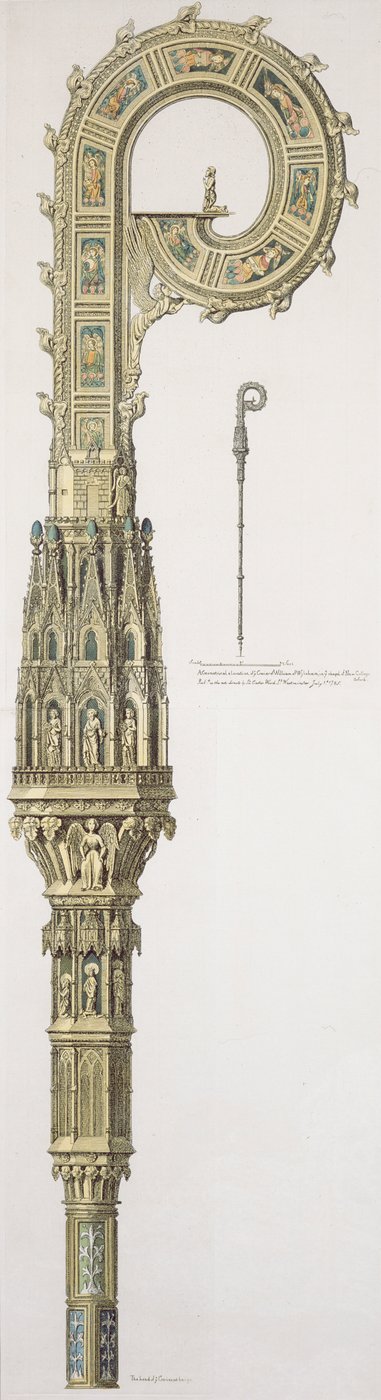 Geometryczna elewacja pastorału Wilhelma z Wykeham (ok.1320-1404) wydana w 1785 r. autorstwa English School