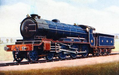 Lokomotywa London Midland and Scottish Railway, ilustracja z „Księgi lokomotywy” G. Gibbarda Jacksona, wydana w 1924 r. (kolor litho) autorstwa English School