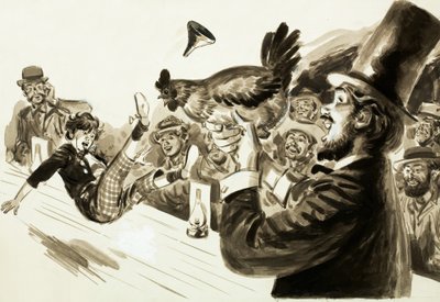 Magik produkujący kurczaka na scenie autorstwa English School