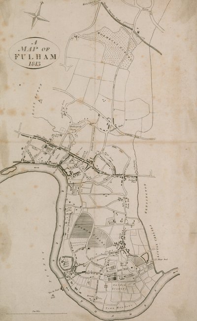Mapa Fulham, Londyn, 1813 r. autorstwa English School