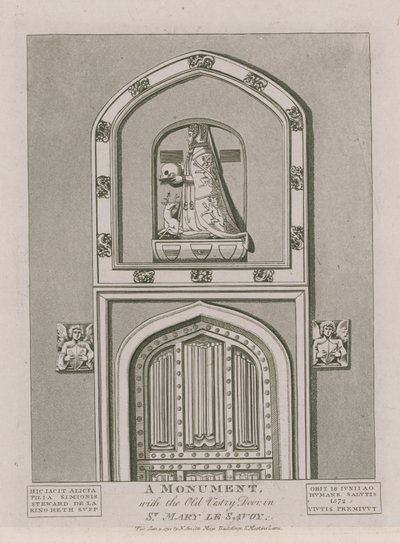 Pomnik ze starymi drzwiami zakrystii w St Mary le Savoy autorstwa English School