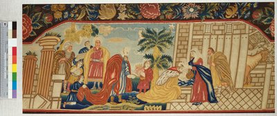 Siedzisko sofy wyszywane drobno ściegiem namiotowym przedstawiającym Adorację Trzech Króli, ok. 1730 r. autorstwa English School