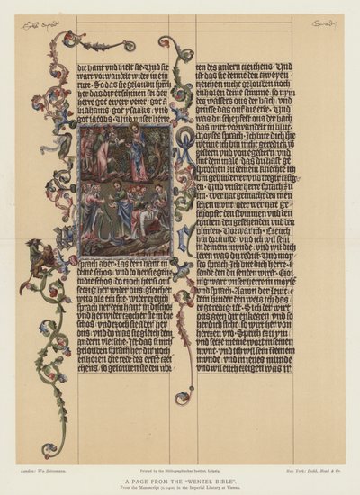 Strona z Biblii Wenzla (kolorowa litografia) autorstwa English School