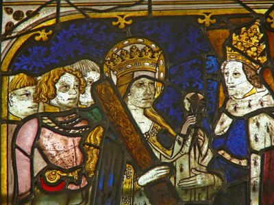 Panel w oknie wschodnim przedstawiający św. Helenę z cesarzem Konstantynem autorstwa English School