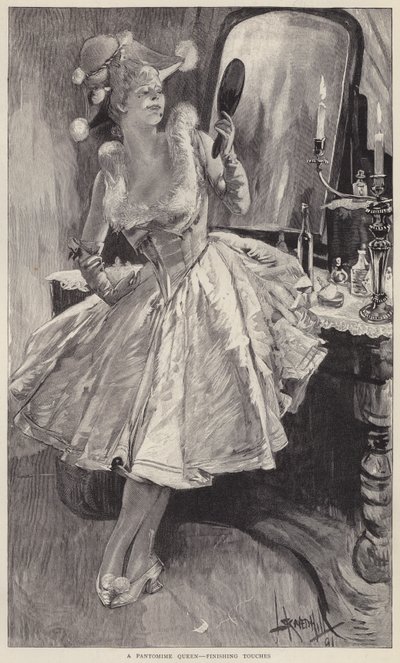 Królowa pantomimy, która wykańcza makijaż (lito) autorstwa English School