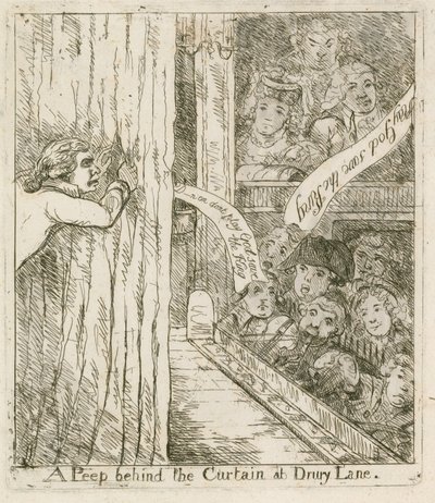 Spojrzenie za zasłonę na Drury Lane; kreskówka autorstwa English School