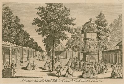 Perspektywiczny widok na Grand Walk w Vauxhall Gardens w Londynie i The Orchestra autorstwa English School