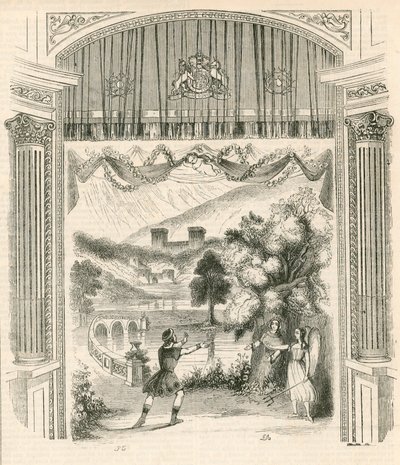 Scena ze sztuki Król Artur, Drury Lane Theatre, Londyn autorstwa English School