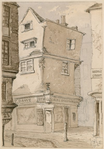 Róg ulicy w Cloth Fair, Smithfield, Londyn, szkic akwarelą, 1881 (wc na papierze) autorstwa English School