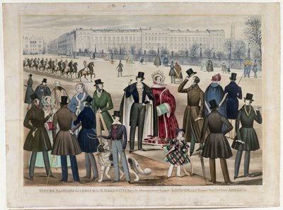Widok w Regents Park w Londynie, przedstawiający modę zimową w latach 1840 i 1841, opublikowany przez B.Read & Co, 1840 (akwatinta na papierze) autorstwa English School