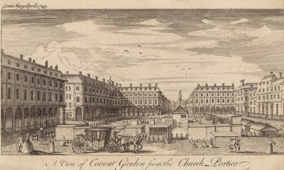 Widok na Covent Garden w Londynie z portyku kościoła autorstwa English School