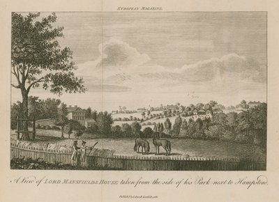 Widok na Lord Mansfields House z boku jego parku obok Hampstead autorstwa English School