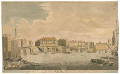 Widok na Old London Bridge przed przebudową, jak w 1757 r. autorstwa English School