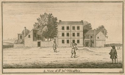 Widok na tawernę i ogród Sir Johna Oldcastle w Cold Bath Fields autorstwa English School