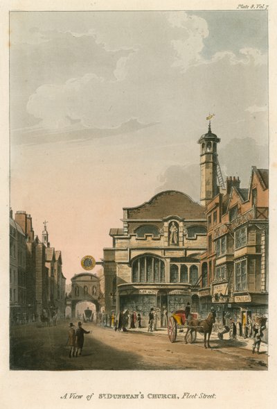 Widok na kościół St Dunstans, Fleet Street, Londyn autorstwa English School