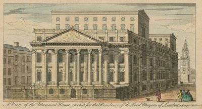Widok na Mansion House, wzniesiony na rezydencję Lordów Burmistrzów Londynu autorstwa English School