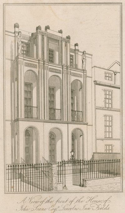 Widok na front domu Johna Soane Esq, Lincolns Inn Fields, Londyn autorstwa English School