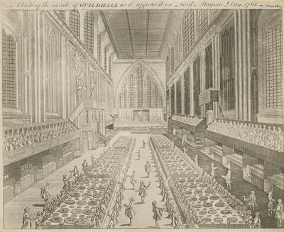 Widok wnętrza Guildhall, tak jak wyglądało w Dzień Lorda Burmistrza, 1761 autorstwa English School
