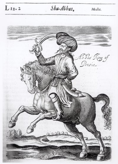 Abbas, król Persji, z "Some Years of Travels into Diverse Parts of Asia and Africa" Sir Thomasa Herberta (1606-82), 1638 r. autorstwa English School