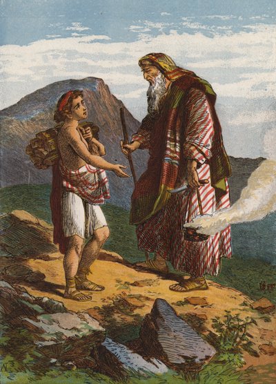 Abraham ofiarowujący Izaaka (kolor lito) autorstwa English School