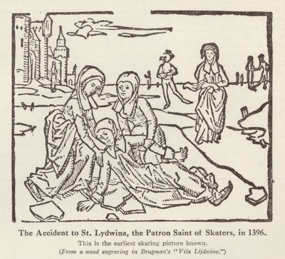 Wypadek św. Lydwiny, patronki łyżwiarzy, 1396 (lito) autorstwa English School