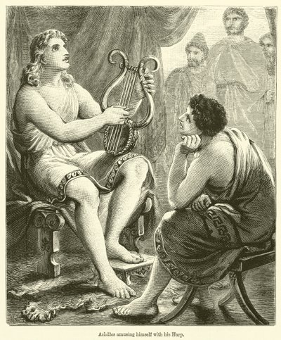 Achilles zabawiający się swoją harfą (rycina) autorstwa English School