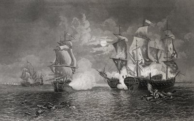 Akcja między Bonhomme Richard i Serapis, 23 września 1779 (rycina) autorstwa English School