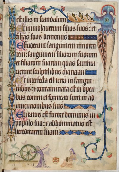 Dodać. 42130, f.193, Psalm 105, Kobiety przędzalnicze i gręplujące wełnę, z 