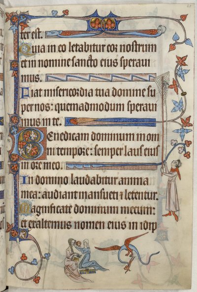 Dodać. 42130, f.63 Dama w toalecie, ilustracja z „Psałterza Luttrella”, c.1321-35 (welum) autorstwa English School