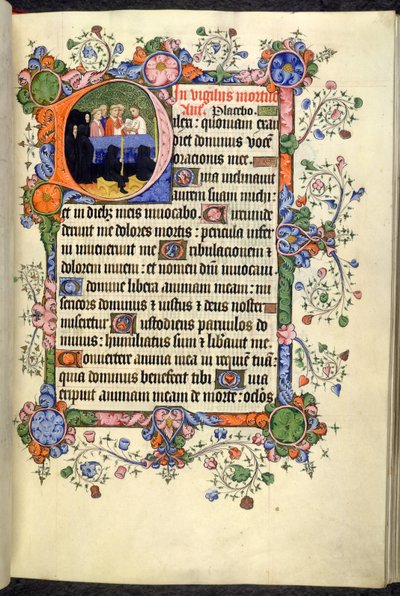 Dodać. 42131 f.46r, Czuwania zmarłych (Urząd Zmarłych), z gotycką kwadratową, z Godzin Bedforda i Psałterza autorstwa English School
