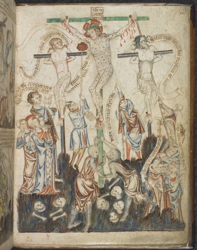 Dodać. 47682, f.32, Ukrzyżowanie, z Holkham Bible Picture Book, c.1320-30 (welum) autorstwa English School