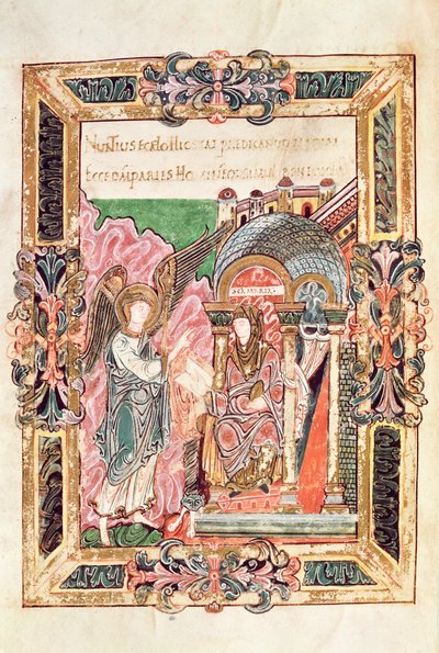 Dodaj 49598 Zwiastowanie, z Benedyktu św. Aethelwold, Winchester, c.980 (welum) autorstwa English School