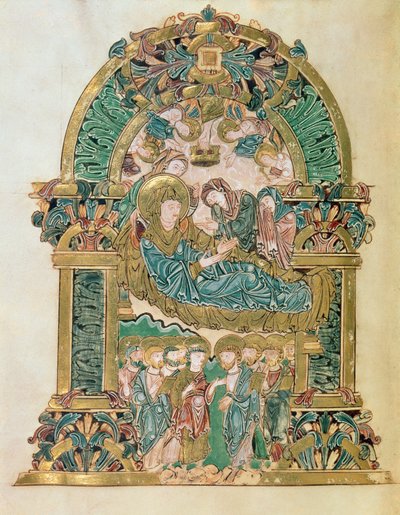Dodaj 49598 f.102v Wniebowzięcie Najświętszej Maryi Panny, z błogosławieństwa św. Aethelwold, Winchester, c.980 (welum) autorstwa English School