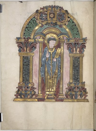 Dodać. 49598, f.97v, St Switun, Błogosławieństwo St Aethelwold, 971-984 (welum) autorstwa English School