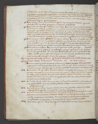Dodaj MS 16974 f.112v Euzebiusz z Cezarei, Chronicon, z dodatkami ze św. Hieronima, Prospera z Akwitanii, Mariusza z Avenches i anonimowego autora (welum) autorstwa English School