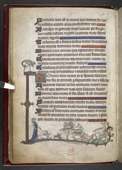 Dodaj MS 24686, f.13v Psalm z przedłużeniem pobocznym tworzącym częściową granicę, c.1284-1316 (welum) autorstwa English School