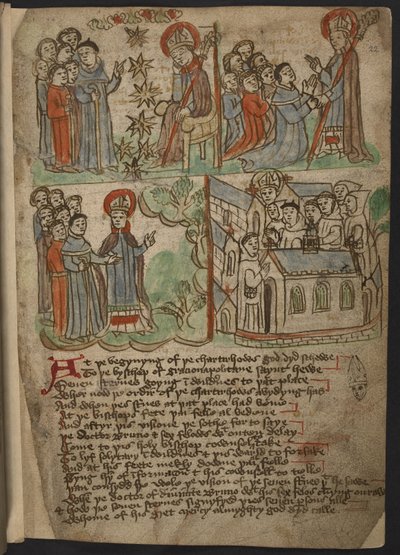 Dodaj MS 37049, f.22 The Cartusian Miscellany (Proza i werset religijny) w języku północnoangielskim, w tym uosobienie (podsumowanie) podróży Mandeville
