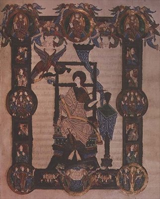 Dodatkowy 34890, f.114v: Św. Jan Ewangelista, z Ewangelii Grimbalda, c.1020 (welum) autorstwa English School