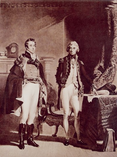 Admirał Nelson (1758-1805) z pułkownikiem Sir Arthurem Wellesleyem (1769-1852) księciem Wellington autorstwa English School