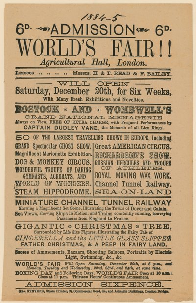 Wstęp na Targi Światowe, Hala Rolnicza, Islington, 188485 autorstwa English School