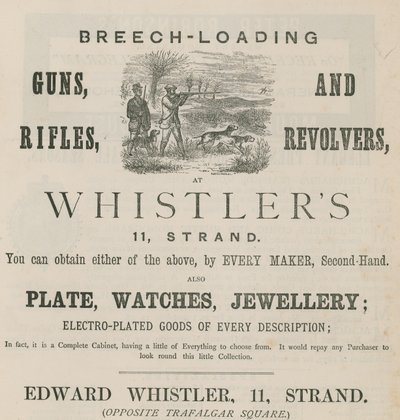 Ogłoszenie Edwarda Whistlera, 11 Strand, Londyn autorstwa English School