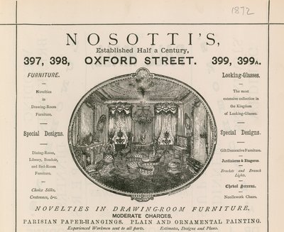Ogłoszenie sklepu meblowego Nosotti, 397-399 Oxford Street autorstwa English School