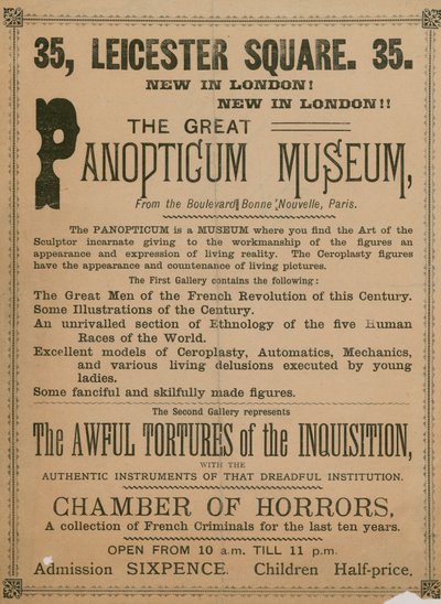 Ogłoszenie dla The Great Panopticum Museum, 35 Leicester Square, Londyn, 1854 autorstwa English School