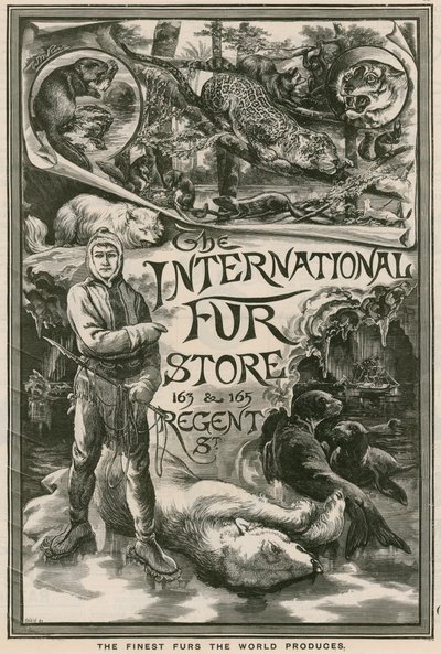 Ogłoszenie The International Fur Store, 163 i 165 Regent Street, Londyn autorstwa English School