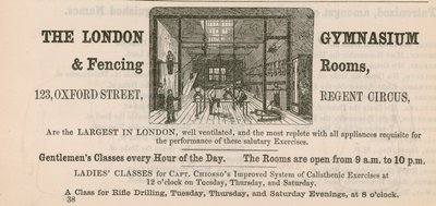 Ogłoszenie dla The London Gymnasium & Fencing Rooms, 123 Oxford Street, Regent Circus autorstwa English School