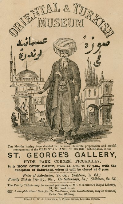 Reklama Muzeum Orientalnego i Tureckiego w St Georges Gallery, Hyde Park Corner, Piccadilly, Londyn autorstwa English School