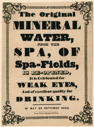 Reklama oryginalnej wody mineralnej ze spa Spa-Fields autorstwa English School