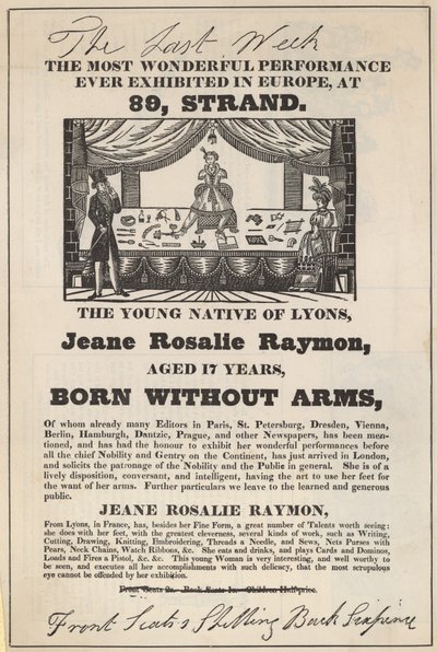 Ogłoszenie o występie Jeane Rosalie Raymon autorstwa English School